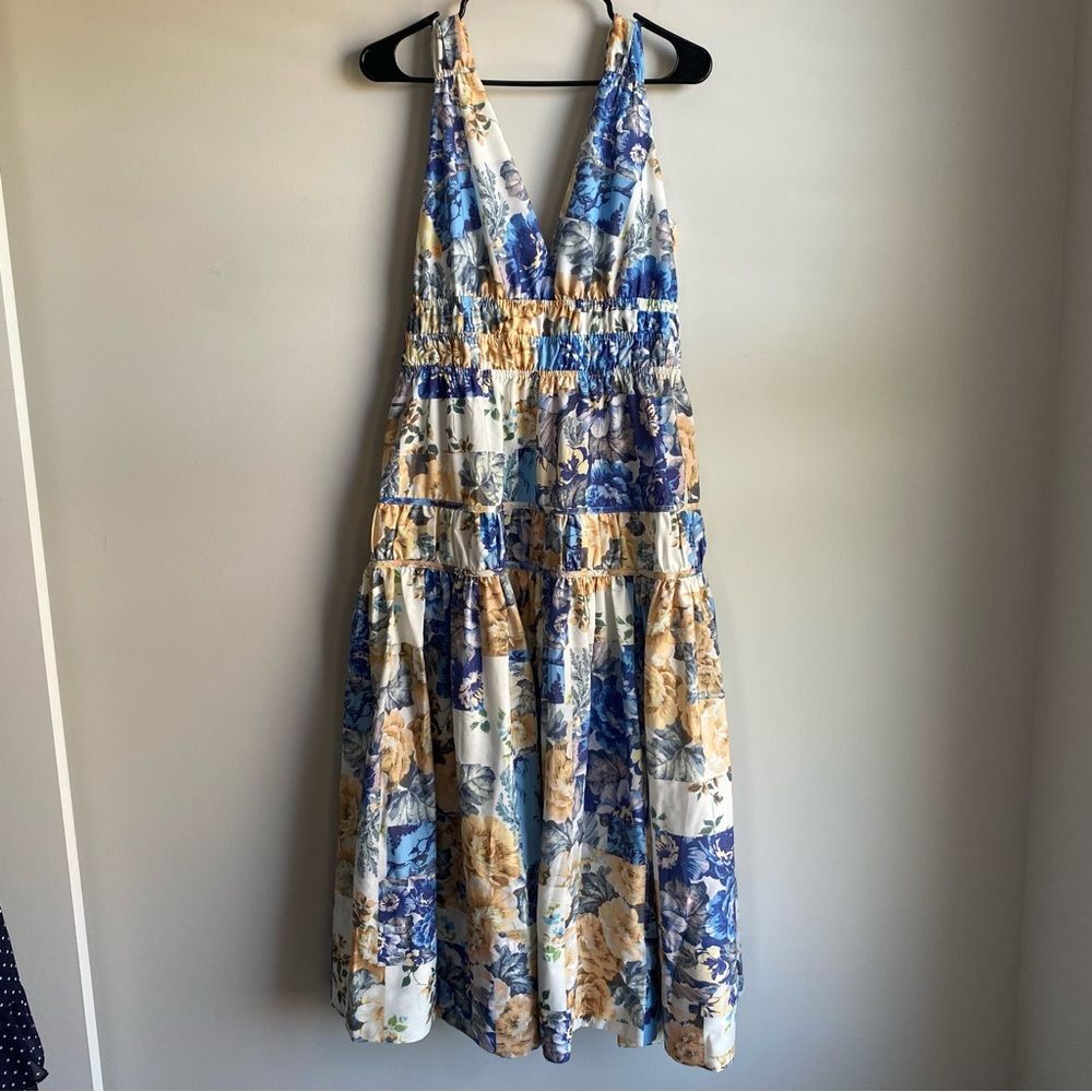 Showpo EMILY MIDI DRESS - PLUNGE TIERED MIDI IN PATCHWORK FLORAL - Picture 2 of 9